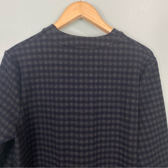 Theory Slit‎ Cardigan Gingham Navy Gray Sweater Sz L - Picture 7 of 7